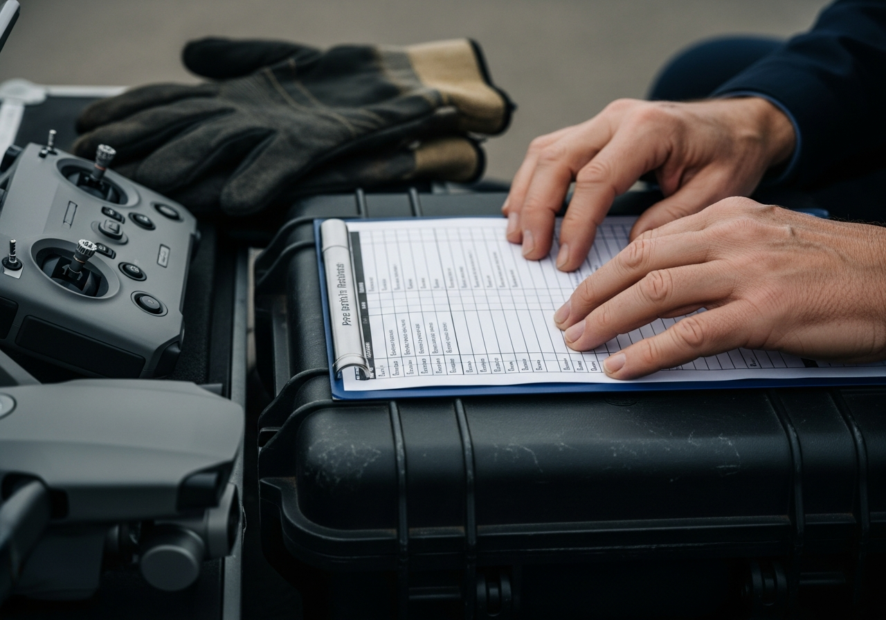Close-up detail of a pre-flight compliance checklist being reviewed