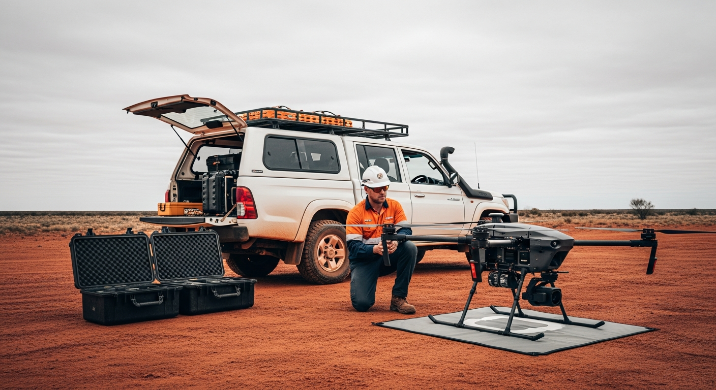 Field crew deploying an uncrewed aircraft on a remote industrial site